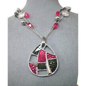 FAUX Stained Glass  Teardrop Pendant Necklace 18"